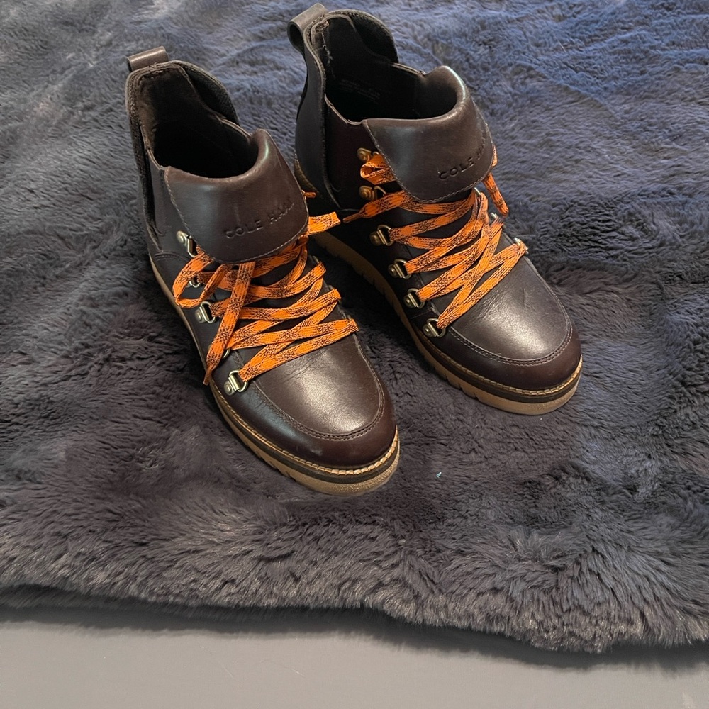 Cole Haan Dark Brown Heeled Boots with Orange Laces
